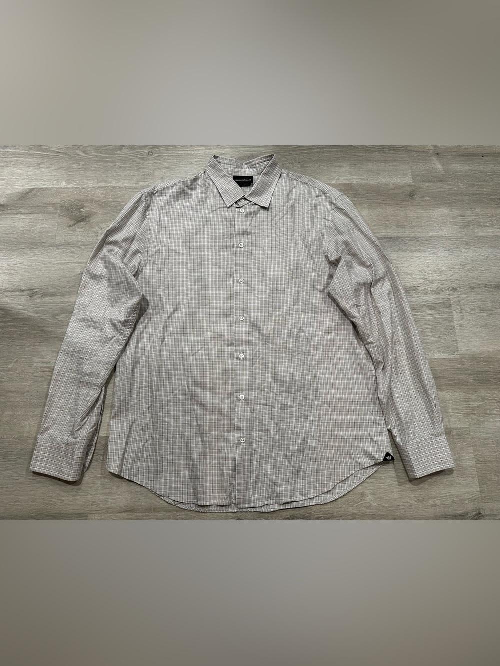 N125 Emporio Armani Men XL Long Sleeve Button Down Shirt Gray Purplish Patterned